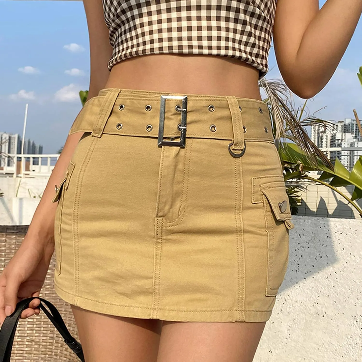 XBTCLXEBCO Girls Women High Waist Denim Skirts Casual A-Line Pleated Ruffled Mini Denim Skirt Flared Short Skater Skirt