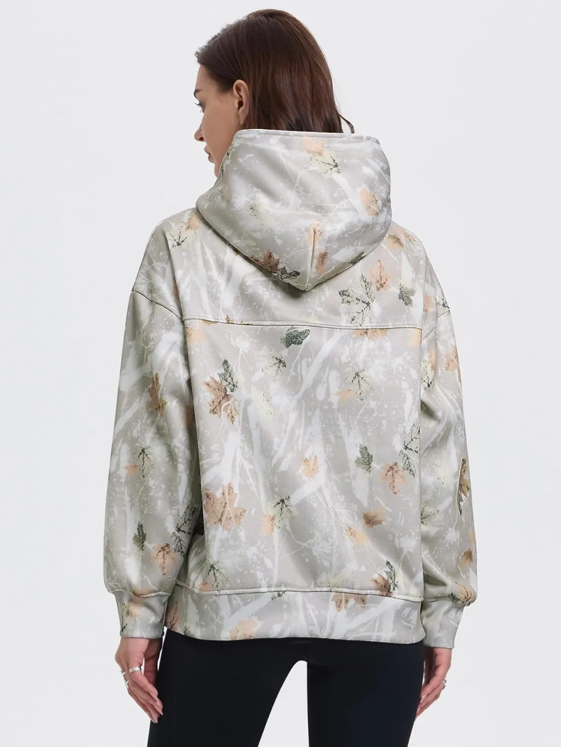 YKR Womens Camo Hoodie Oversized Maple Leaf Print Fleece Hooded Pullover Sweatshirt with Pocket