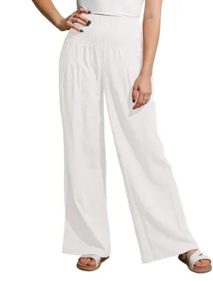yoeasy Women Summer High Waisted Cotton Linen Palazzo Pants Wide Leg Long Trousers with Pocket