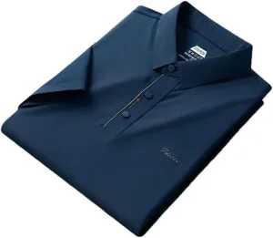 Youllyuu Ice Silk Elastic Polo Shirt Men's Short Sleeve Summer Solid Lapel T-Shirt Quick Dry Golf Polos