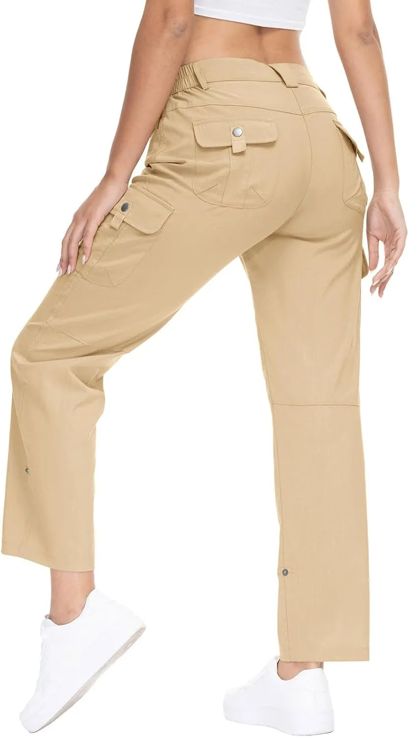 YSENTO Womens Cargo Hiking Pants with Pockets Lightweight Stretch Quick Dry Camping Travel Pants Roll Up