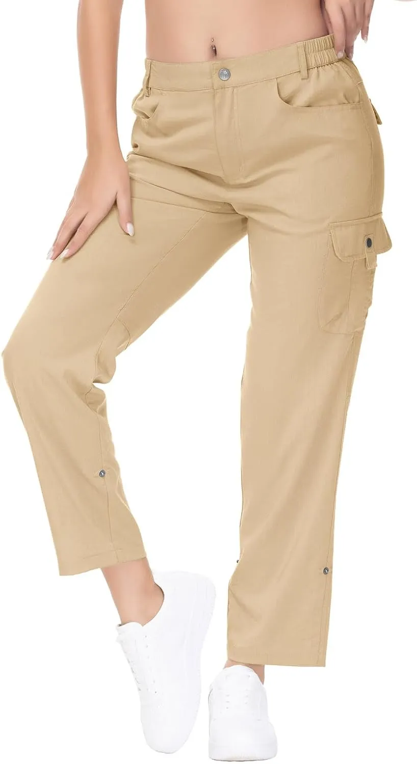 YSENTO Womens Cargo Hiking Pants with Pockets Lightweight Stretch Quick Dry Camping Travel Pants Roll Up