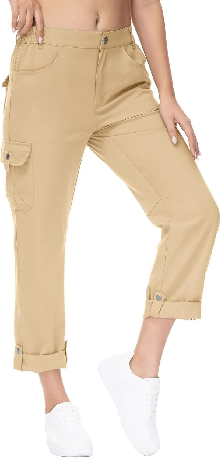 YSENTO Womens Cargo Hiking Pants with Pockets Lightweight Stretch Quick Dry Camping Travel Pants Roll Up