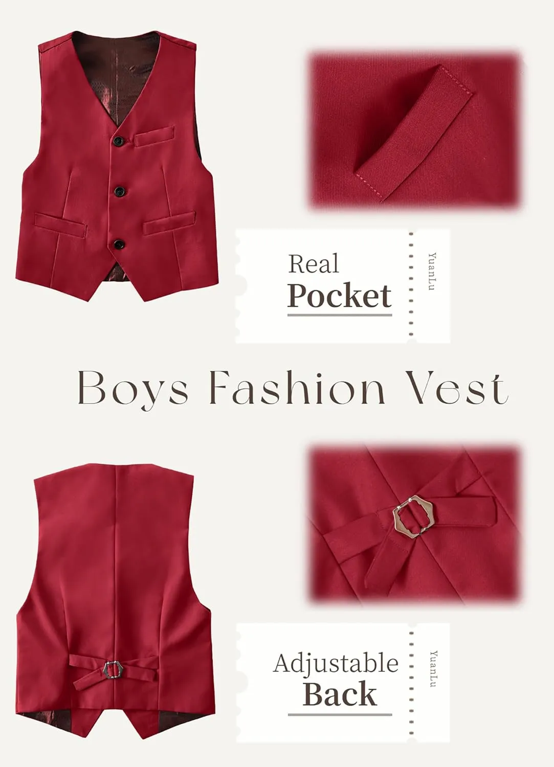 YuanLu Suits for Boys Ring Bearer Outfit Formal Vest and Pants Suit for Boy Wedding Suits Set
